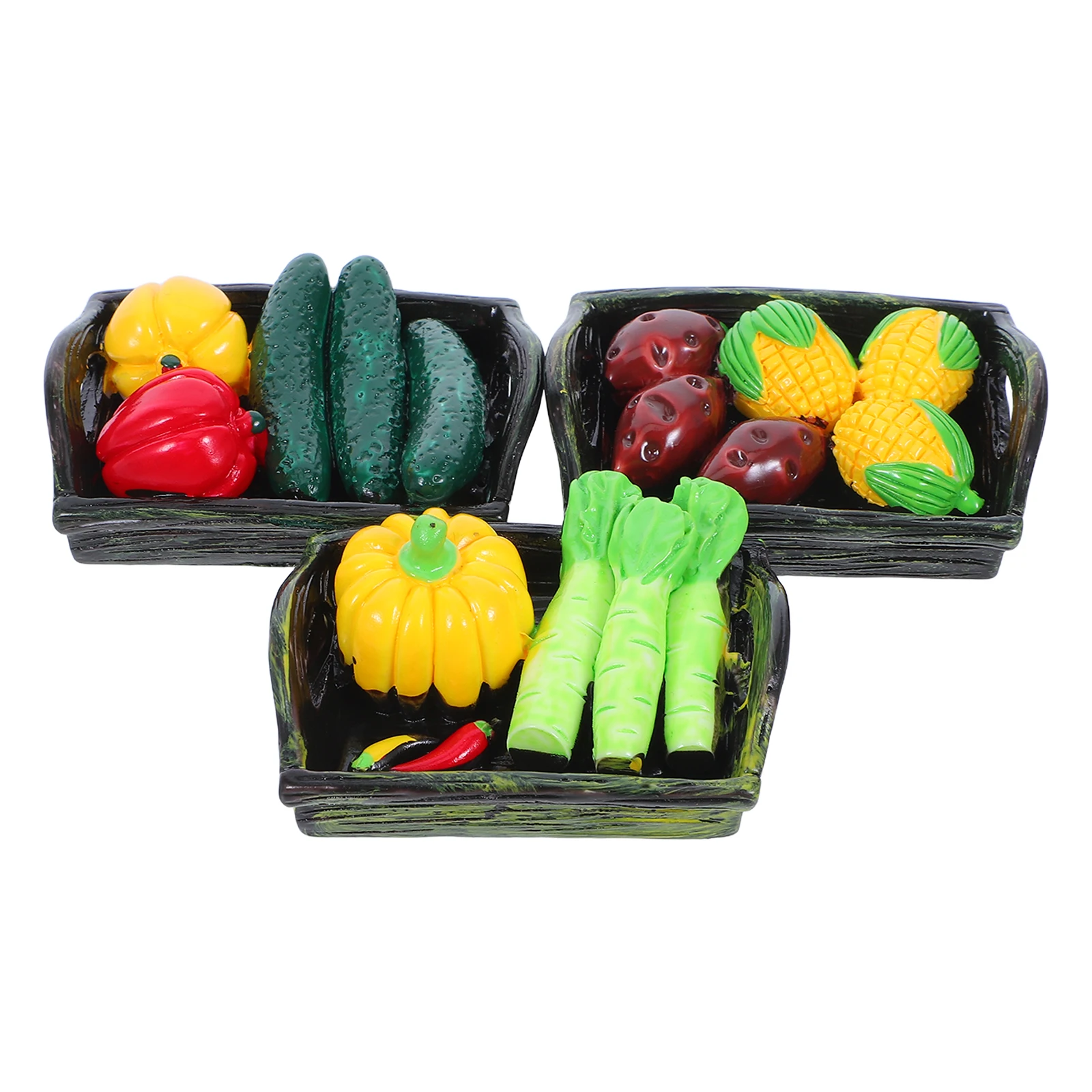 

3pcs Resin Ornaments Miniature Basket House Vegetables Decor Tiny Basket Model Lightweight Small Size Realistic Appearance
