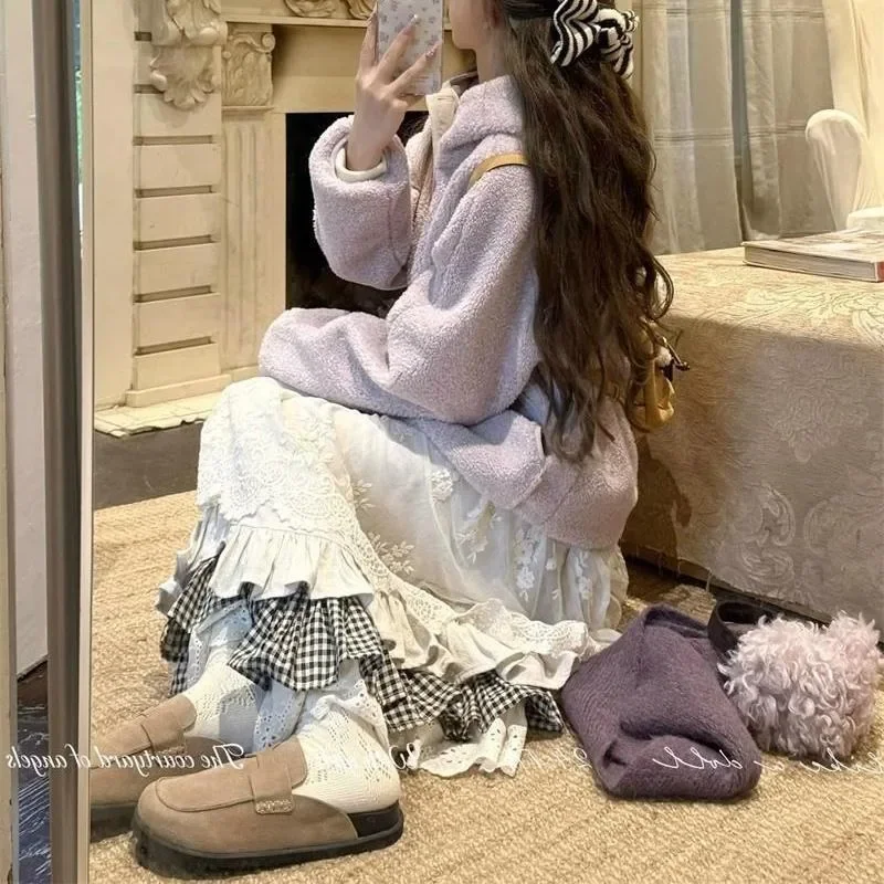 Japanse Vintage Zoete Y2k Mid-lengte Patchwork Rok voor Vrouwen Winter All-Match A-lijn Faldas Mujer Moda Kawaii rok