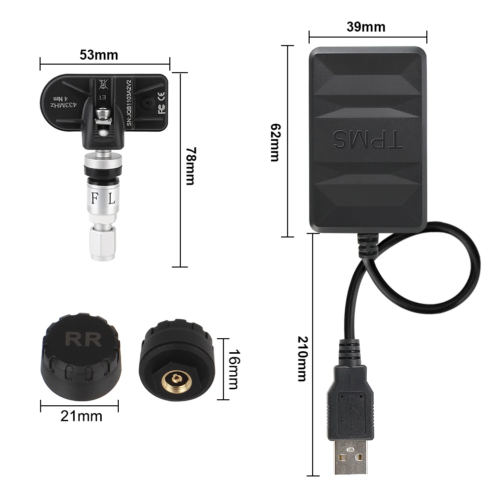 Tire Pressure Monitoring System Spare Tyre Internal External Sensor Temperature Alarm Android TPMS