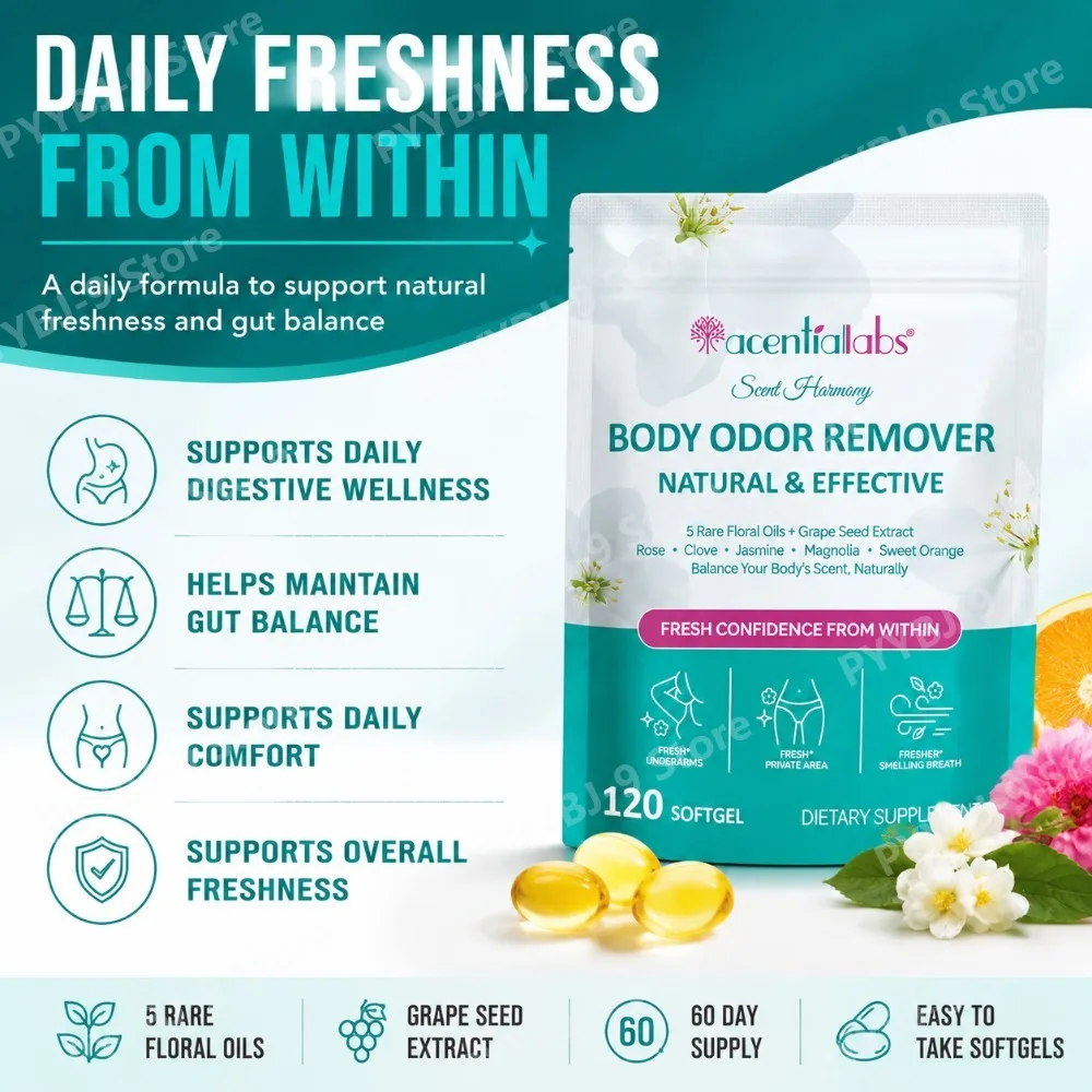 Acentalabs Body Odor Remover Softgels Supports Digestive Wellness Fresh Underarms Intimate Area Fresher Breath 120 Ct 60 Day