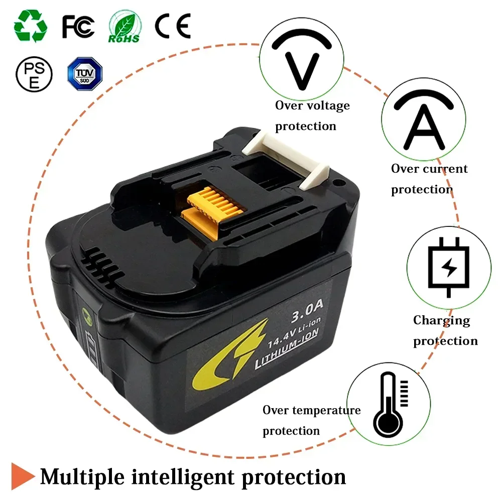 4S2P 18650 Li-ion Battery 14.4V 3.0Ah For Makita Rechargeable Power Tools Batteries For Makita 14.4V BL1460 BL1430 1415 194066-1