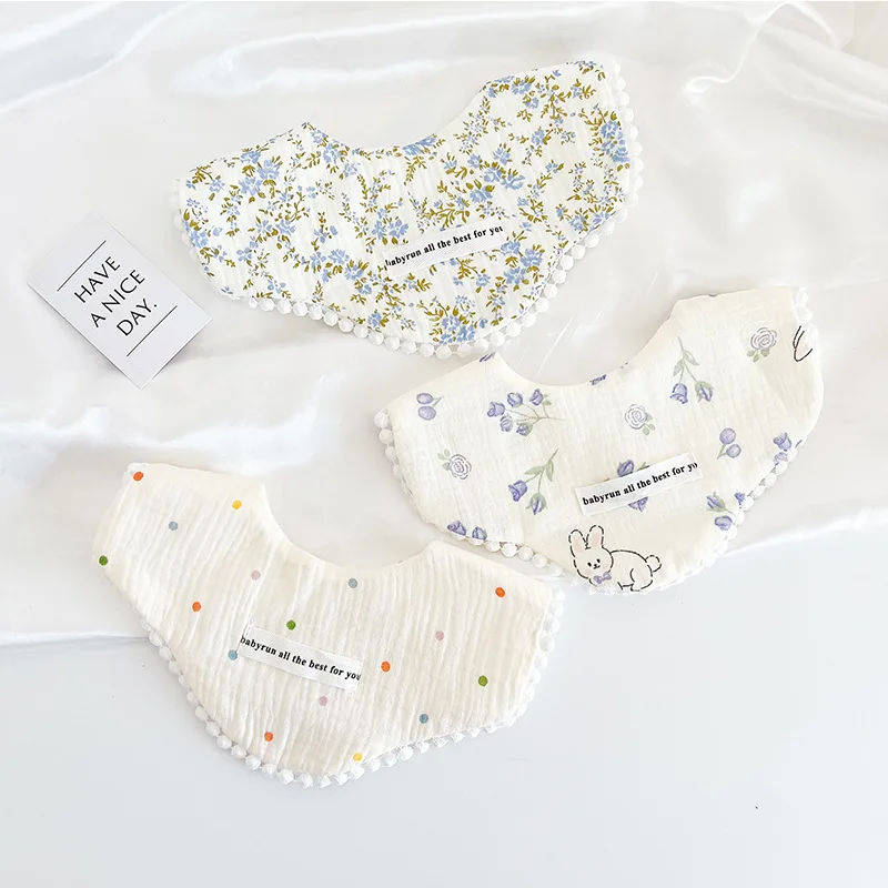 3 pcs ins Korean version thickened gauze bib cotton baby bib petal saliva towel all-match waterproof bib saliva pocket