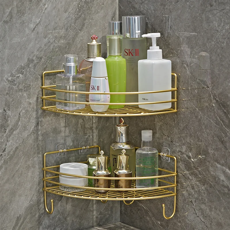 Bathroom Shelf Wall Mounted Corner Storage Shelves Shampoo Holder Cosmetic Rack Iron Shower Drain Basket Bathroom Organizer