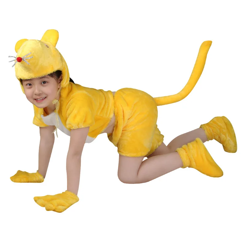 Halloween Outfit kindergarten animal Cosplay yellow cat fox jumpsuit costume party with Hand and foot covers