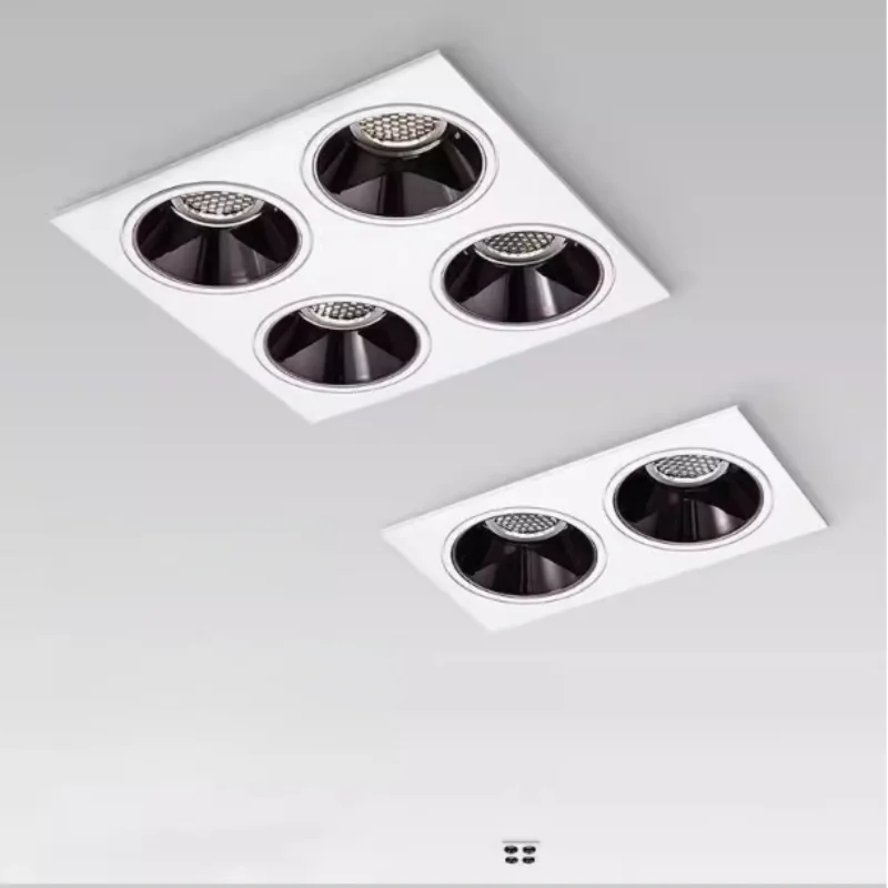 Square single-head, double-head, triple-head, quadruple-head embedded anti-glare spotlights with bezel-less grille and bold lamp