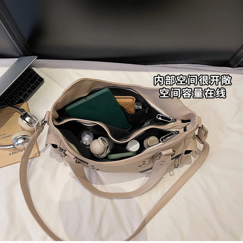 2026 Women's Large Capacity Shoulder Bag Casual Motorcycle Armpit Bag High Quality Soft Leather Handbag Crossbody Bags for Women