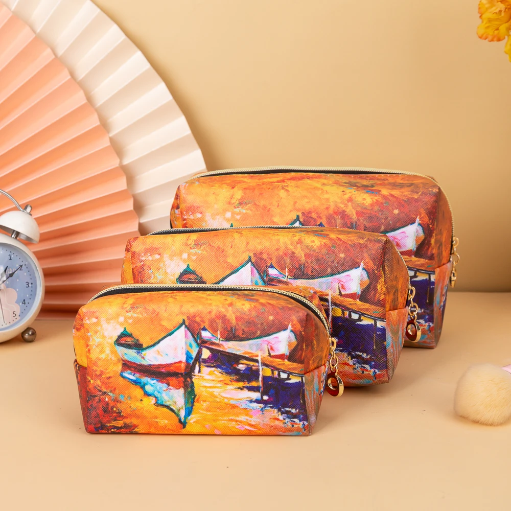 Fishing boat graffiti printing waterproof cosmetic bag cute cartoon beauty tool storage bag travel large-capacity coin purse