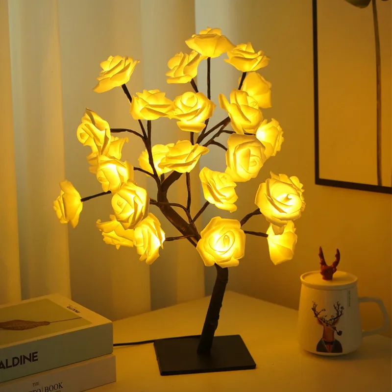 LED Rose Tree Lamp - USB Powered Simulation Flower Night Light, Mood Lighting for Girls Lovers Party Camping Decoration