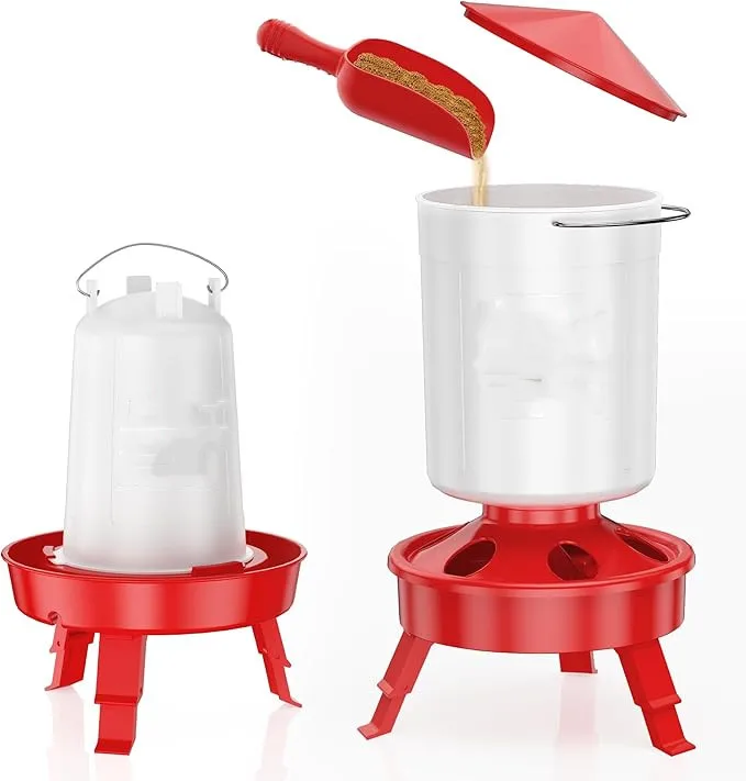 

Custom 1.5L Drinker And 3KG Feeder Plastic Chick Feeder And Drinker With Legs Poultry Duck Chicken Feeders And Drinkers Set