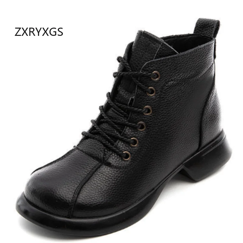 

ZXRYXGS женские ботинки из натуральной кожи с перекрестными ремешками и боковой молнией, элегантные модные ботинки, новинка 2025, теплая обувь, женские зимние ботинки