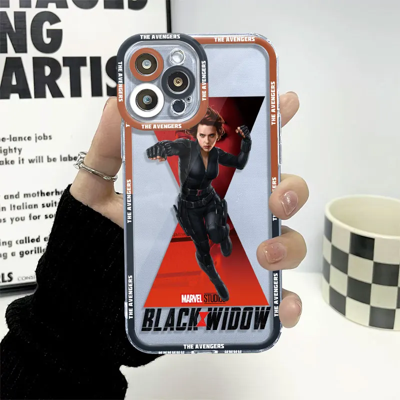 Marvel Black Widow Phone Case for Apple iPhone 11 Pro X 7 6s SE XS 14 15 Plus 8 XR 12 Mini 13 Pro Max Cover Transparent Soft TPU