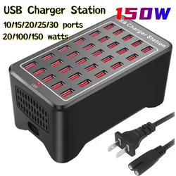 USB Charger 10 15 20 25 30 60 Ports HUB 300W Universal Wall Desktop Fast Charging Station Dock for Mobile Phone Power Adapter