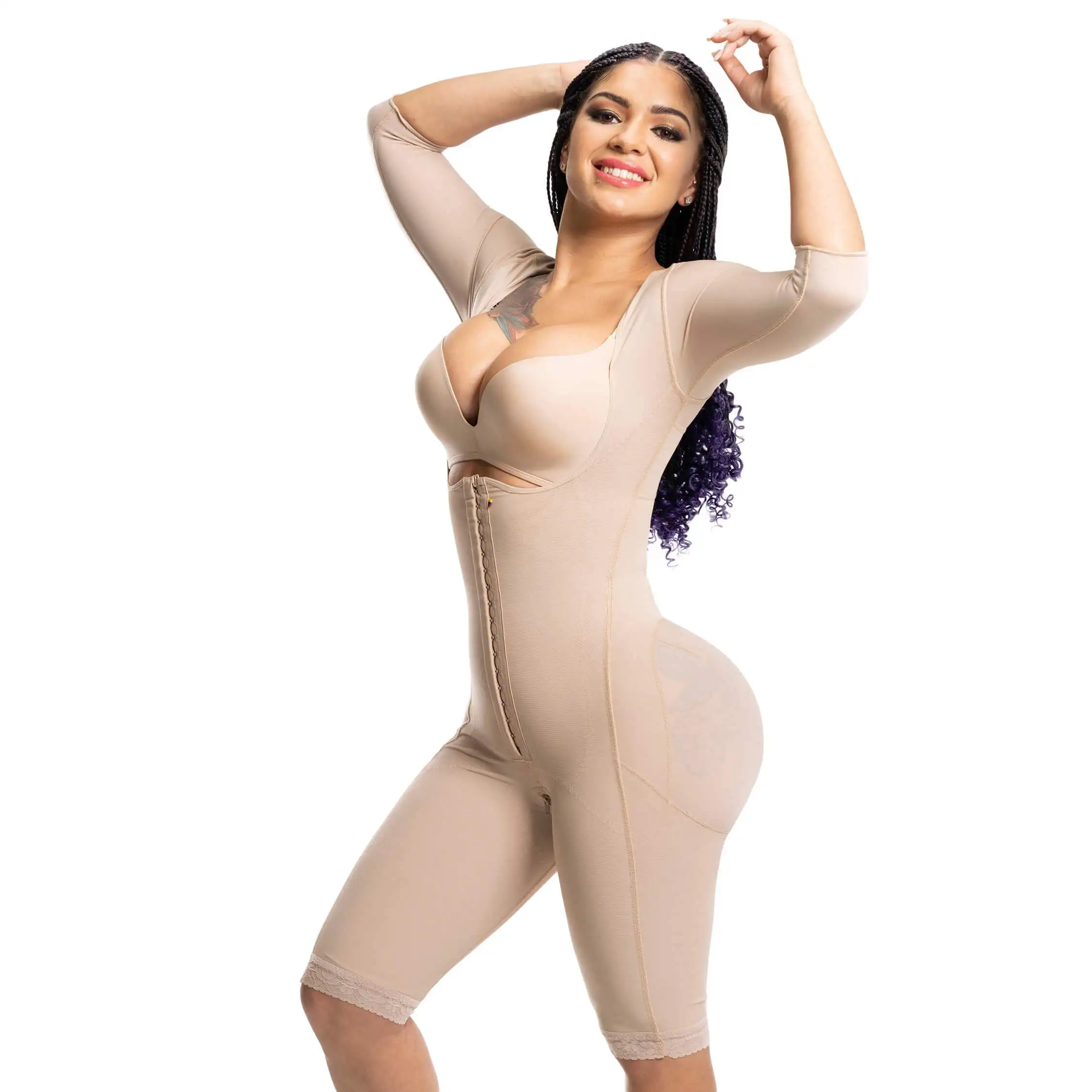 High Compression Garment Shapers Slimming Corset Long Sleeve Shapewear Adjustable Hook And Eye Front Closure Fajas Colombians