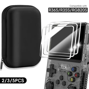 Screen Protector+Portable Carrying Case for R36S Handheld Console Storage Bag & Anti-Scratch Tempered Glass for R36S Accessories