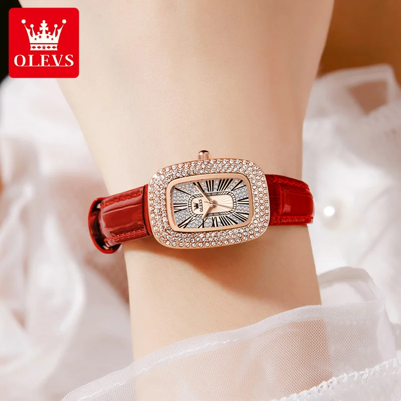 Olevs Ladies Watch Waterproof Leather Strap Quartz Women Wristwatch Luxury Charming Shine Diamonds Bracelet Clock Lover Reloj