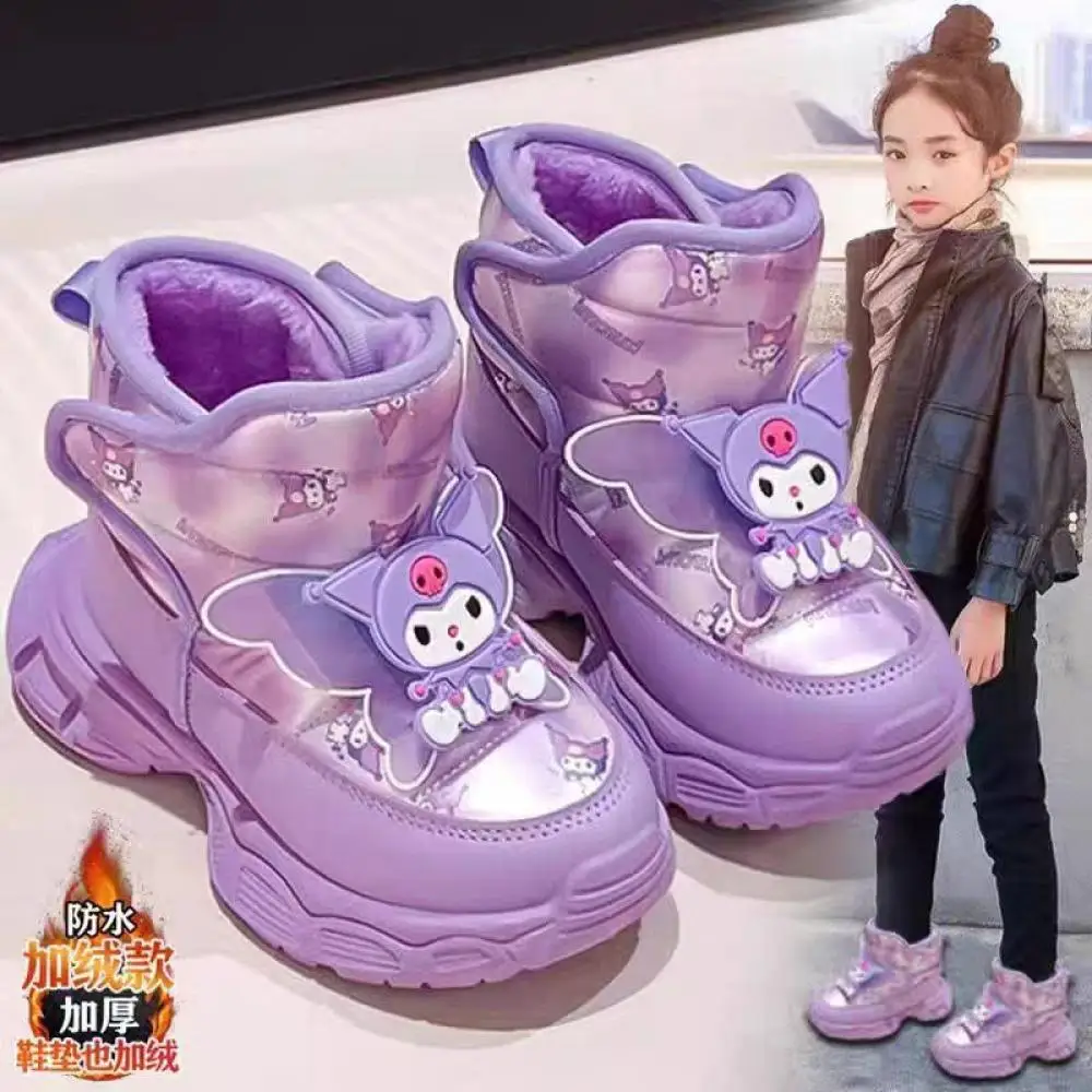 

Kuromi Girls Kawaii Snow Boots New Style Winter Plus Velvet Cotton Boots Anti-Slip Ins Cartoon Children's Casual Shoes