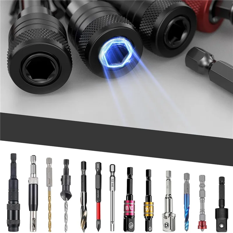 ABFY-12PCS Bit Holders Keychain, 1/4 Inch Hex Shank Bit Holders, Quick-Change Design For Nut Driver, Screwdriver & Drill Bits