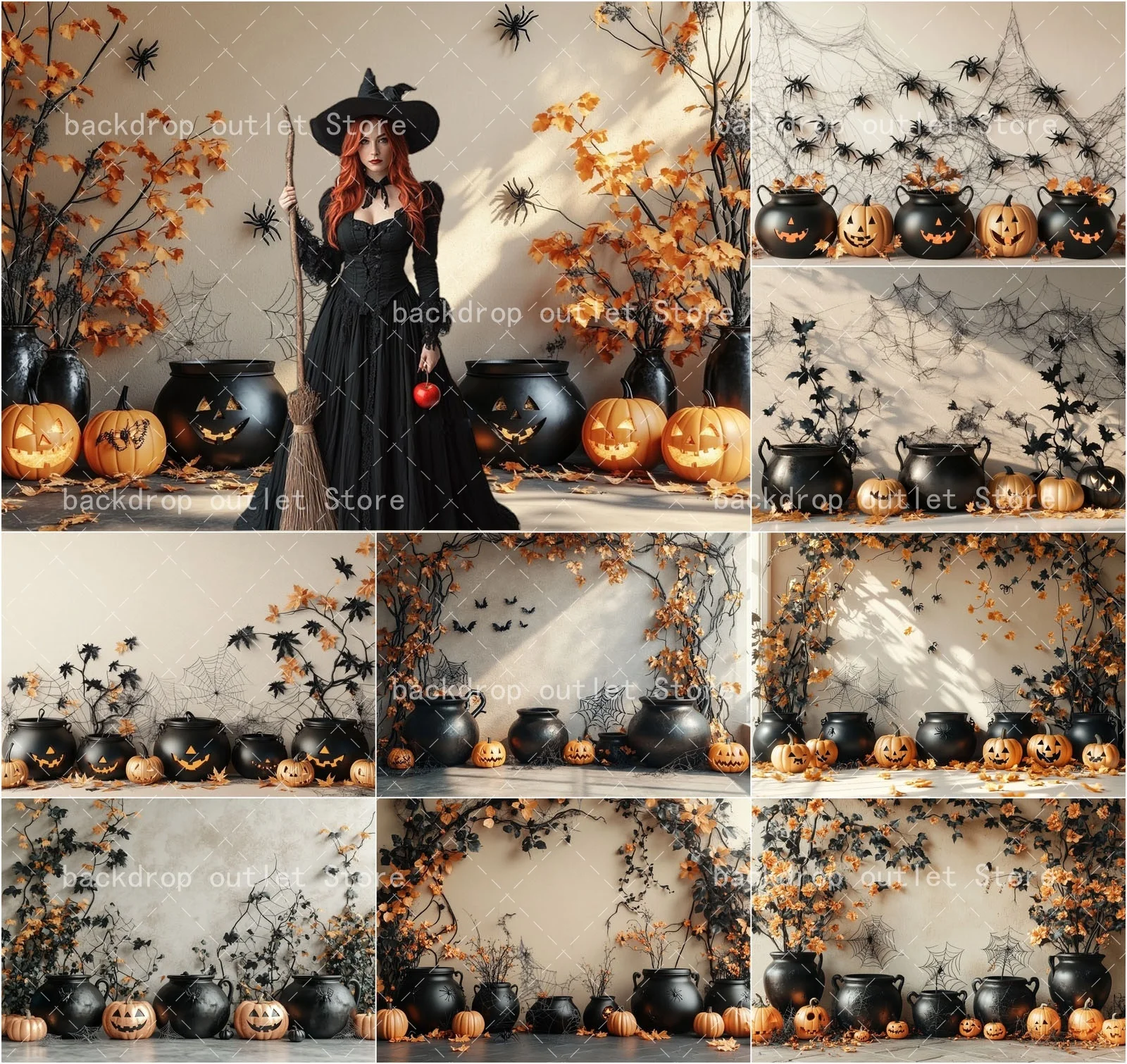 Mehofond Happy Halloween Photo Backdrop Pumpkin Lanterns Spider Web Maple Leaves Kids Adults Portrait Photography Background