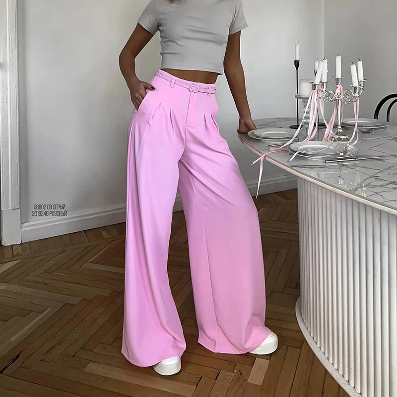 2024 Summer Slim Wide Leg Suit Pants High Waist Pants French Pink Casual Floor Towers Women\'s Versatile Draping Feel Trousers