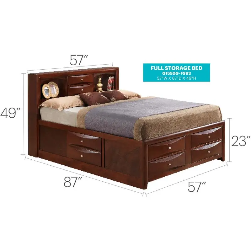 سرير تخزين كامل أنيق بلمسة نهائية من الكرز - مثالي لغرف النوم وأقصى مساحة!