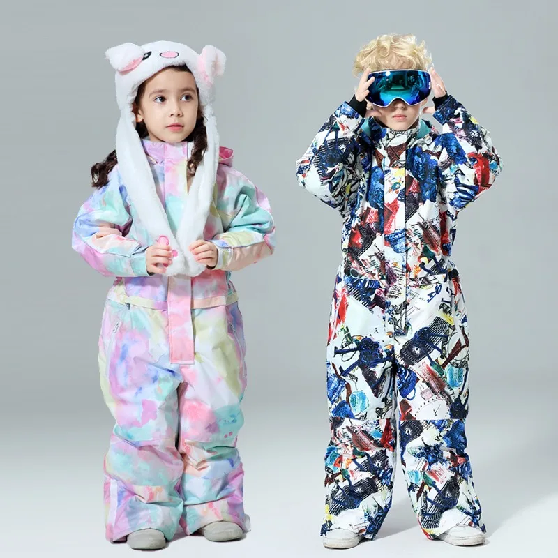 

Children's Ski Suit One-piece Girls Boys Outdoor Waterproof Warm Fleece Baby Ski Equipment Snowproof Suit