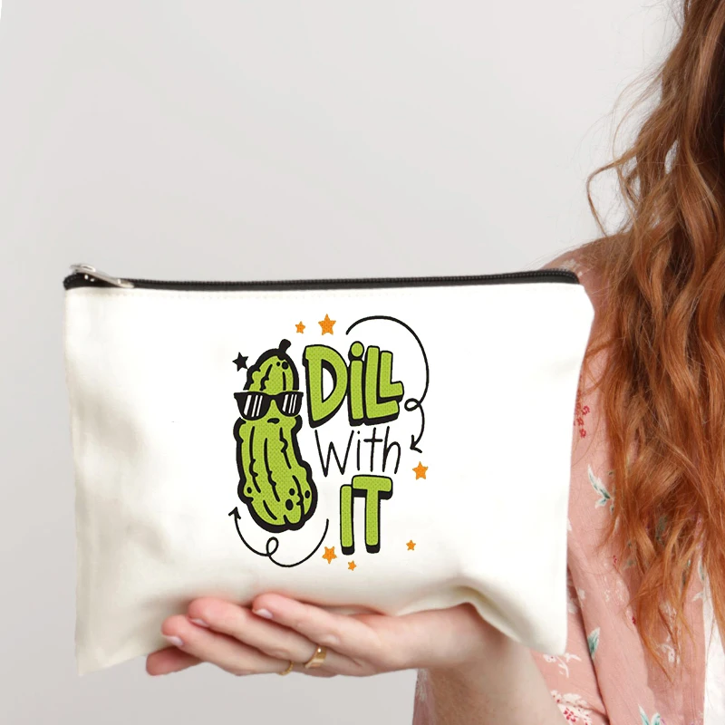Pickle Printed Cosmetic Bag Travel Perfume Lipstick Pouch Travel Toiletries Bags Office Supplies Pencil Case Cucumber Lover Gift