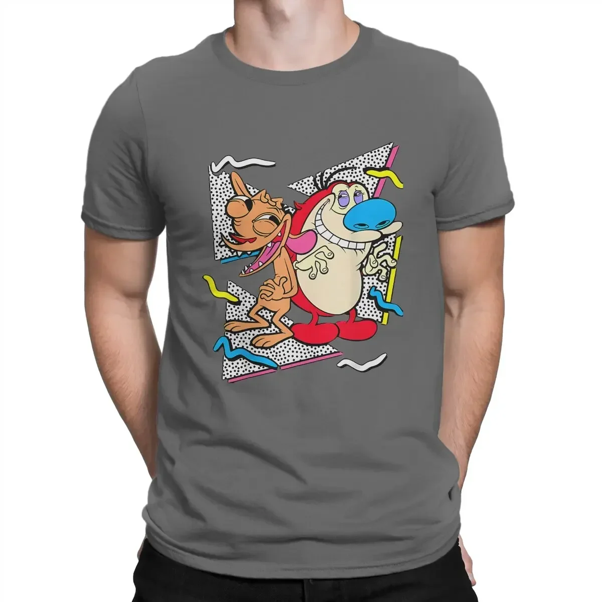 Funny Ren And Stimpy T-Shirts Men Round Neck Pure Cotton Stimpy Show Cartoon Short Sleeve Ren Tee graphic harajuku oversized tee image 4