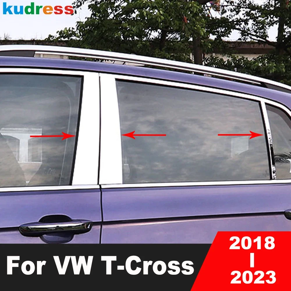

For Volkswagen VW T-cross Tcross 2018 2019 2020 2021 2022 2023 Steel Car Accessories Window Center Pillar Cover Trim Post Strip