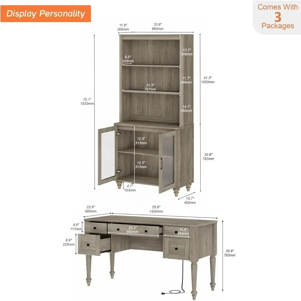 

Special OfferHome Oice Urniture Set, 56'' Executive Desk With Charging Station, 72" Tall Bookcase With 2 Glass Do, Wood Computer