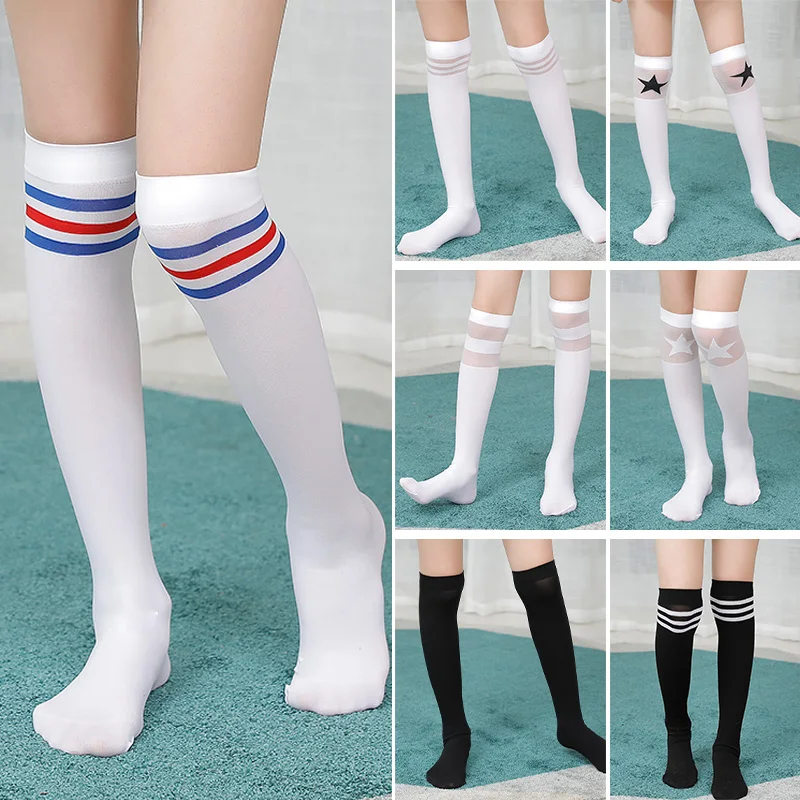 

Princess student girl over knee high long sock Embroidery cartoon Animal Star Stripe Cat design School baby kids child stockings