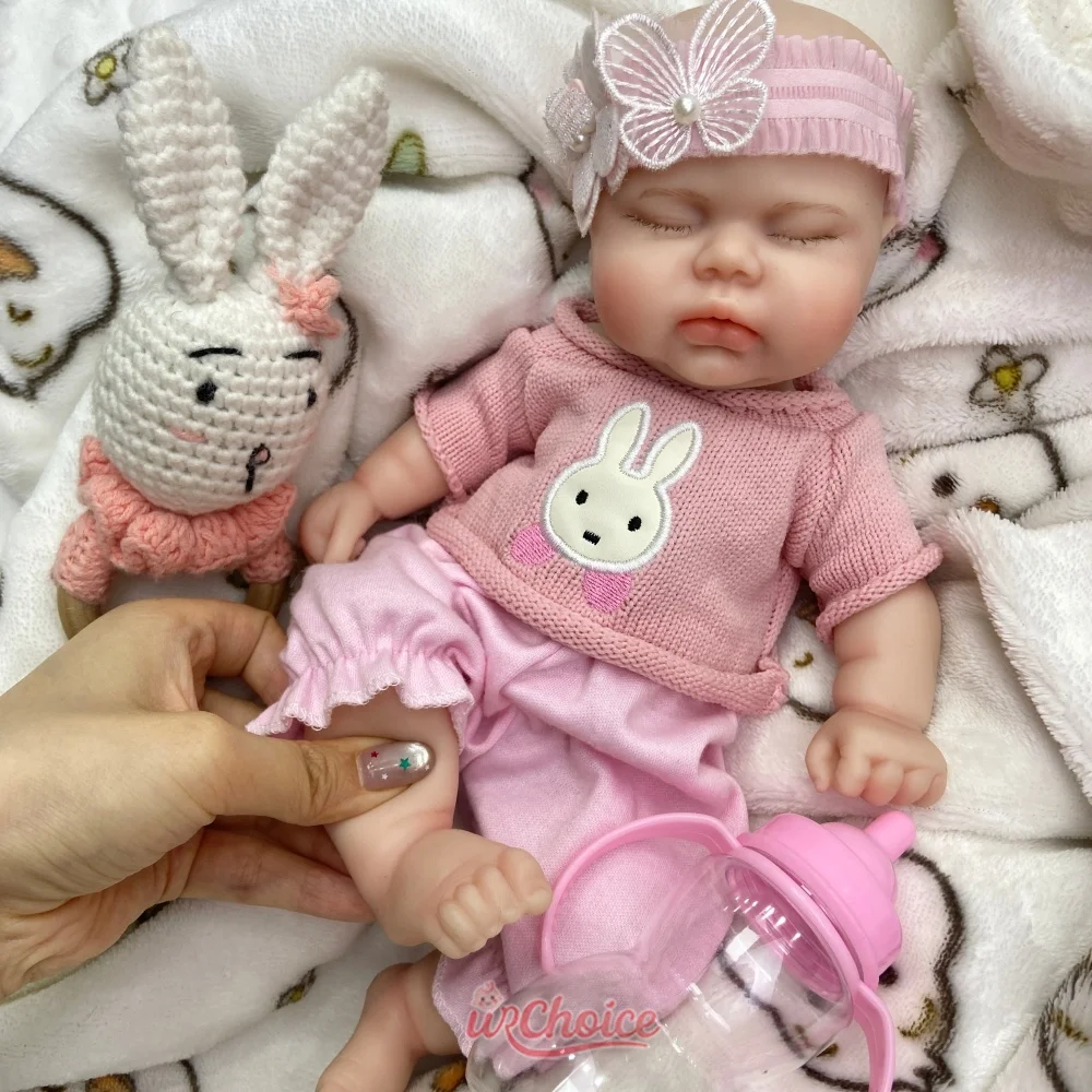 12 Inch Full Solid Silicone Reborn Doll Flexible Cute Silicone Lifelike Detail Features Weighted Newborn Doll for Christmas Gift