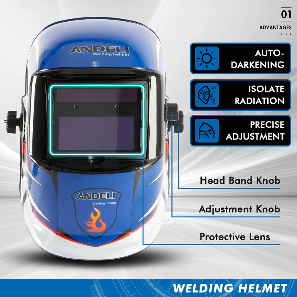 ANDELI Auto Darkening Welding Helmet Large Viewing True Color Solar Powered Welding Mask for TIG MIG ARC Grinding Welder