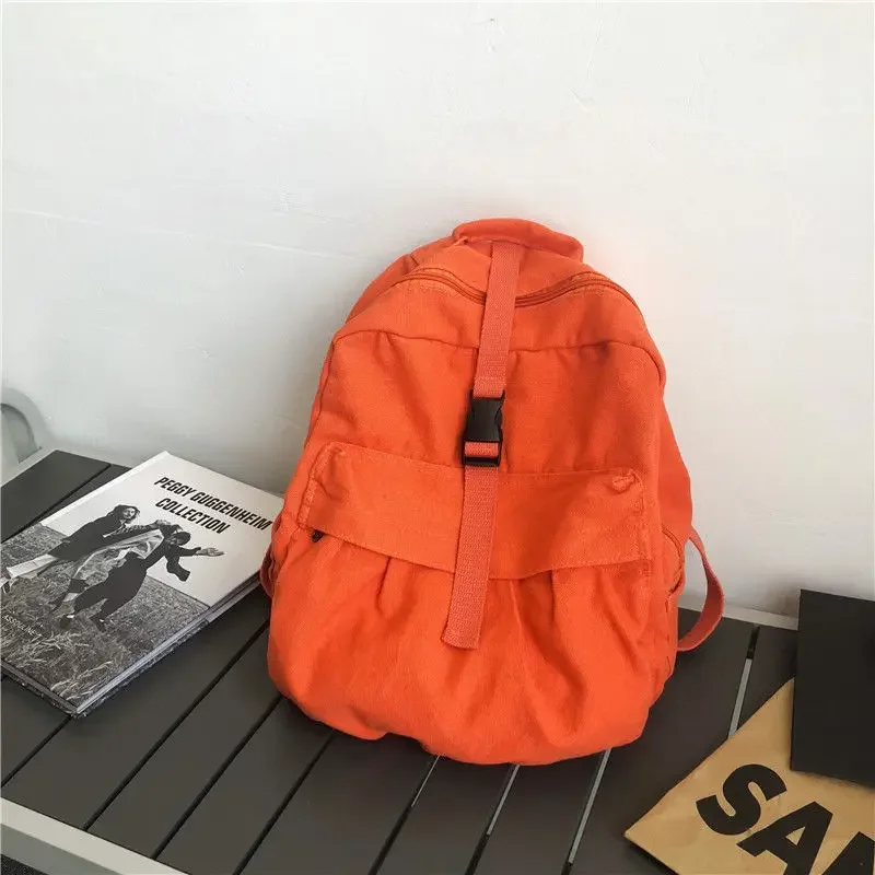 Backpack Canvas Cotton Unisex Solid Softback Zipper Casual High-Capacity Backpack Vintage Bookbag Travel Backpack