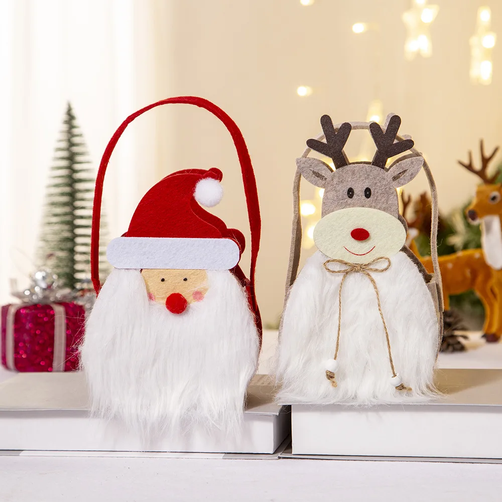 

1Pc Christmas Ornaments Bags With Handle Christmas Apple Bag Santa Sack Elk Gifts New Year Candy Pouch Storage Cartoon Handbag