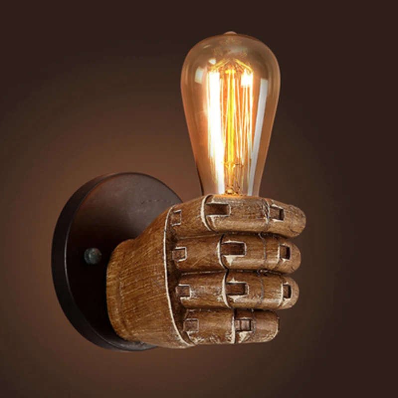 1Pc Creative Retro Resin LED Fist Wall Lamp Industrial Style Light Holder Home Restaurant Bar Decor(Without Bulb)