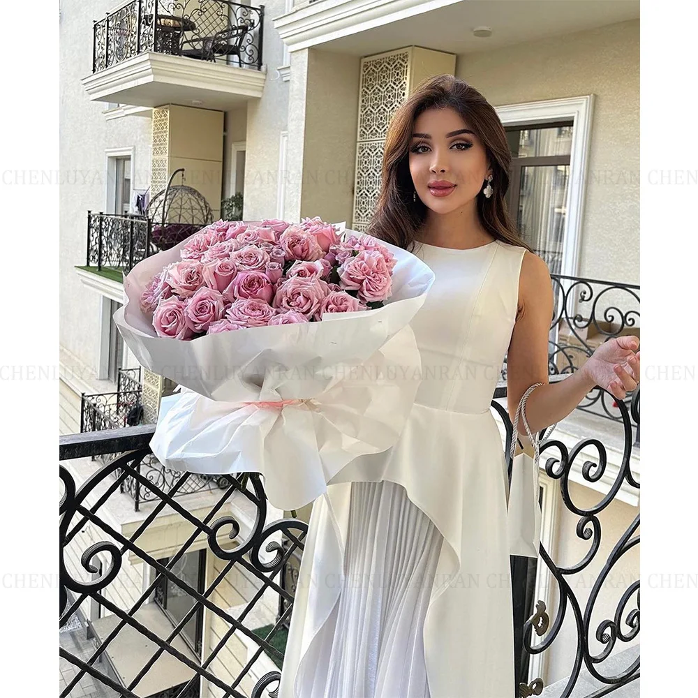 MOLISA Satin Chiffon Saudi Arabia Elegant Formal Occasion Dresses 2024 A-Line O-Neck Prom Party Dress Pleated Long Evening Gowns