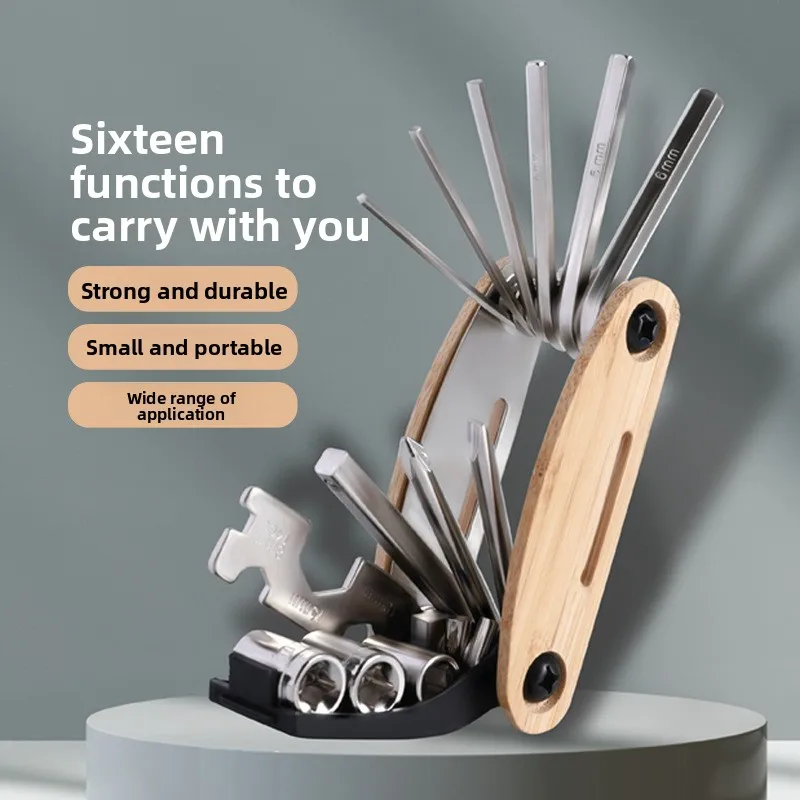 

Бамбуковые инструменты для ремонта велосипеда, горный дорожный велосипед, нержавеющая сталь, 16-в-1, комбинированные инструменты для ремонта, зеленое портативное велосипедное оборудование