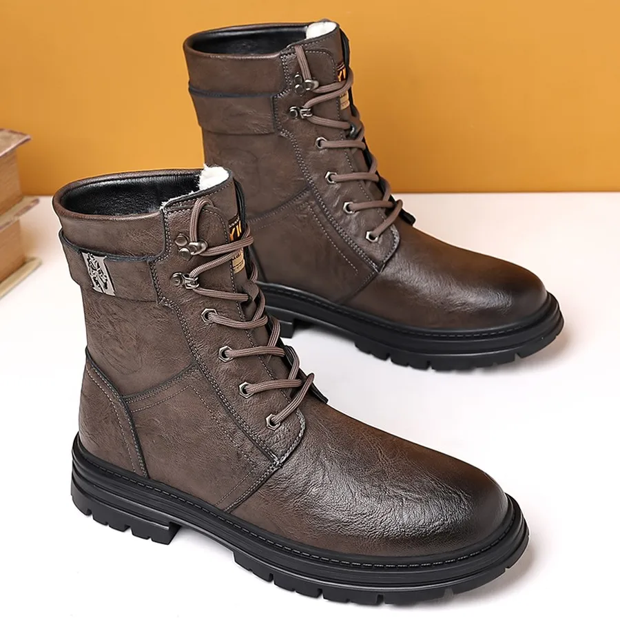 Herren-Winterstiefeletten, Schnürstiefel mit hohem Schaft und verstellbarer Schnalle, strapazierfähige Sohle für Wanderungen und Freizeitkleidung. – Detail 6