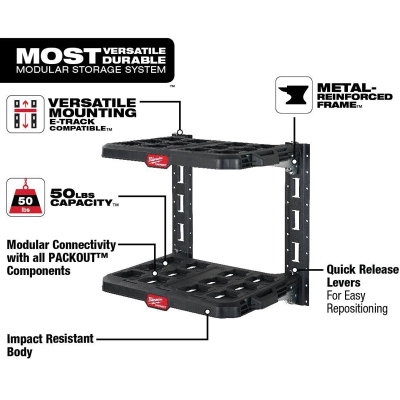 Milwaukee 48-22-8481 PACKOUT™ Racking Shelf Impact Resistance Subject Bearing 50 Pounds Tool Storage Spare Parts Goods Shelves