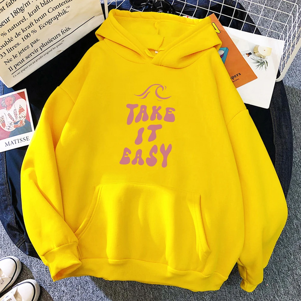 Take It Easy Creative Design Hoody For Women Pocket Street Sweatshirt Hip Hop Style Fleece Hoodie All-Match Comfortable Clothes