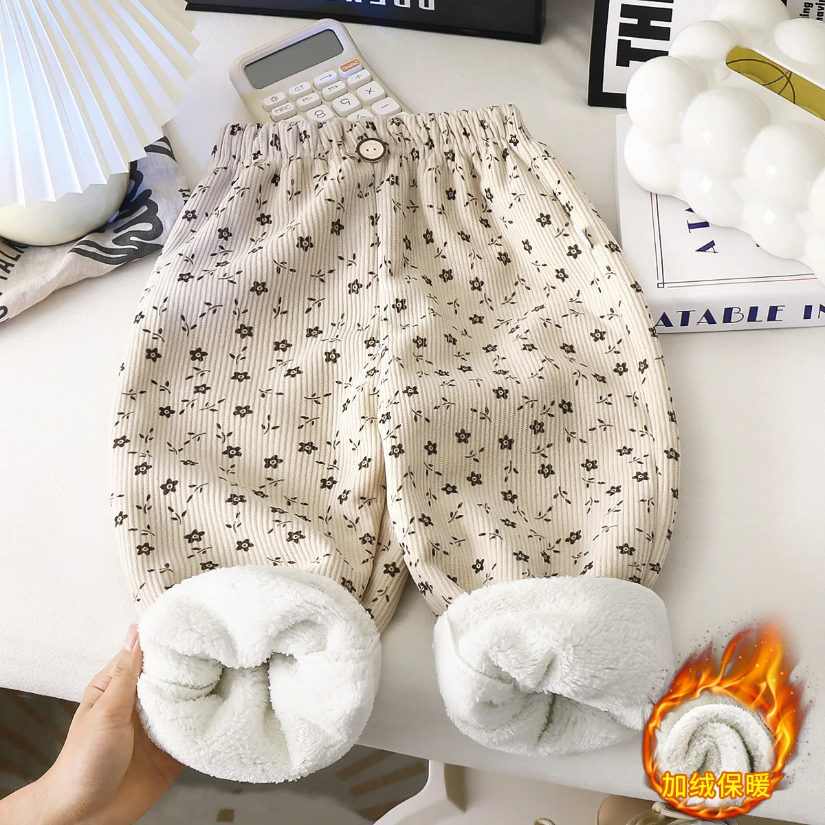 Mit Fleece gefütterte Blumen-Jogginghose von irls – Gemütliche Winter-Jogginghose mit durchgehendem Blumendruck, weiche gebürstete Innenseite für Kinder im Alter von 2–8 Jahren
