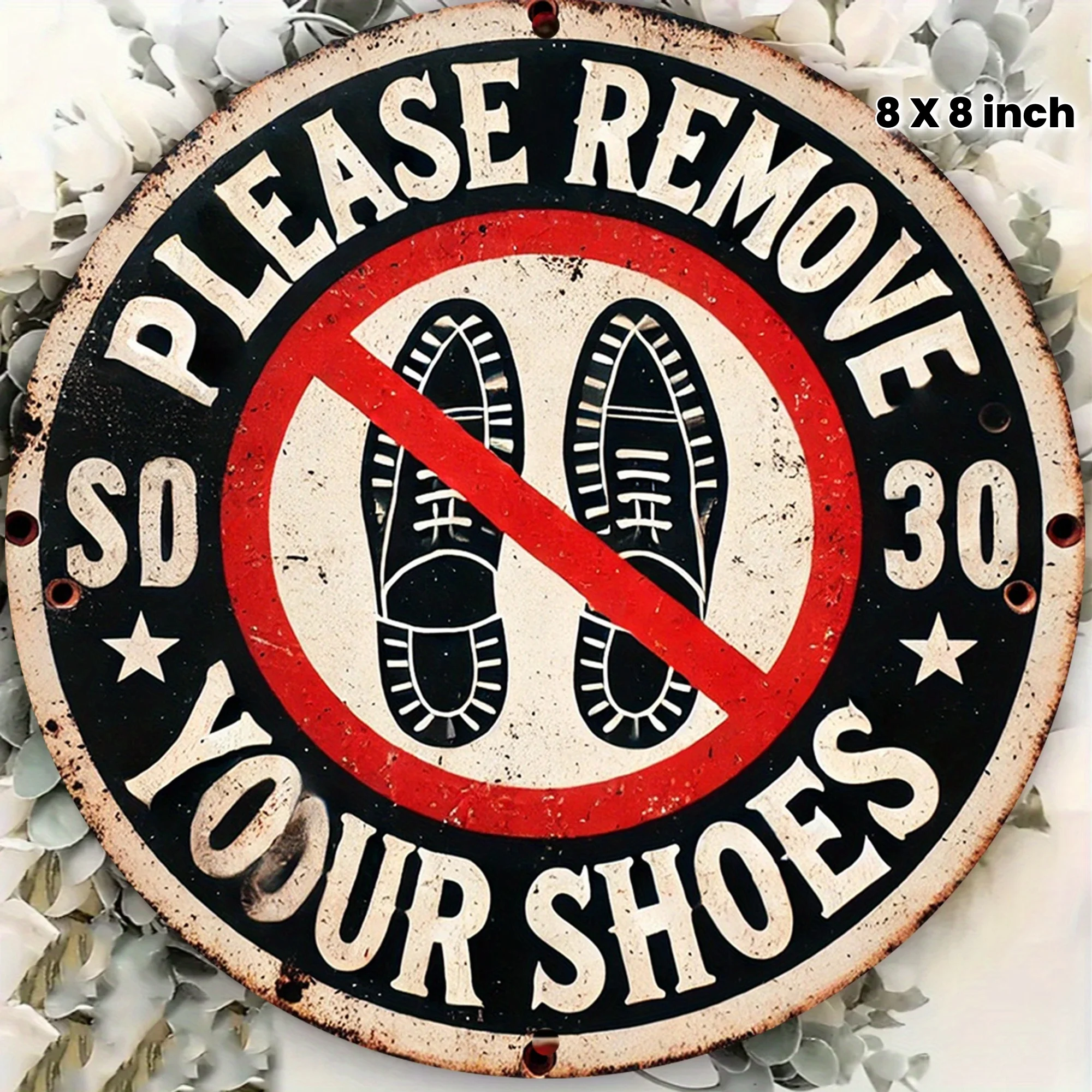 2D flach – 1 Stück „Bitte entfernen Sie Ihre Schuhe“, Holzschild, runde Wanddekoration, einfaches Zuhause, Café, Club