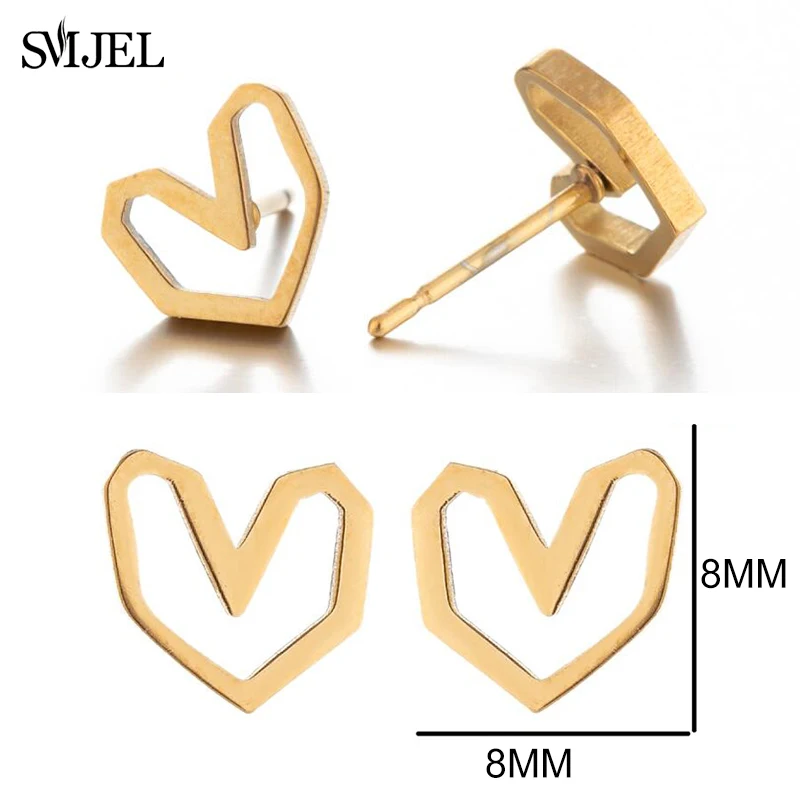 Mini Stainless Steel Earrings for Women Geometric Cat Fish Crown Heart Key Face Earring Korean Star Moon Studs Jewelry Gift