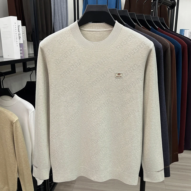 Modischer, trendiger Herren-Strickpullover mit Rundhalsausschnitt in Uni-Farbe, hautfreundlich, langärmelig, für Herbst und Winter, Business-Casual-Herrenbekleidung – Detail 5