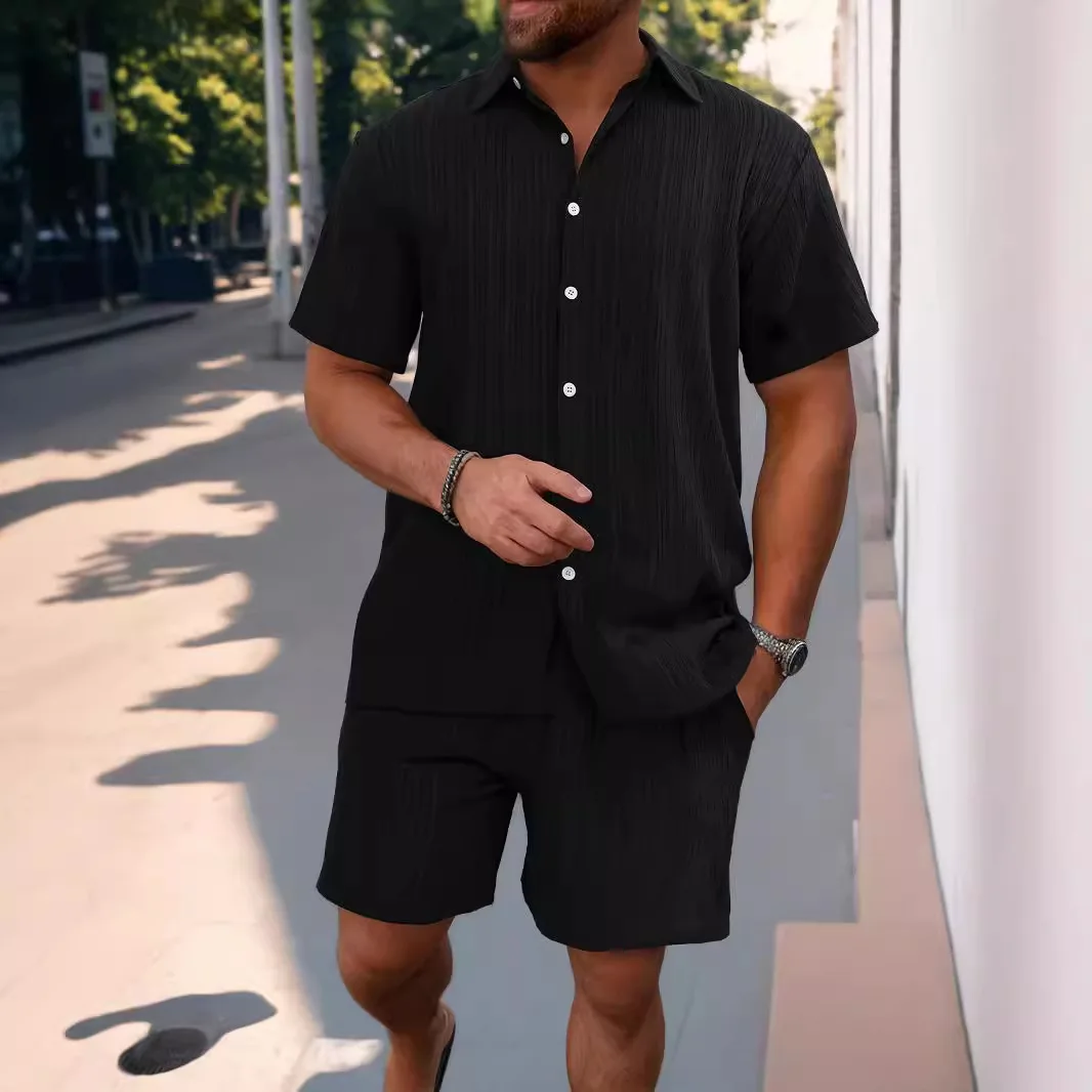 

Summer 2024 Men's Casual Loose ort Sve irt Beachwear Five-Quarter Pants Polyester Cotton Blend Comfortable Breathable