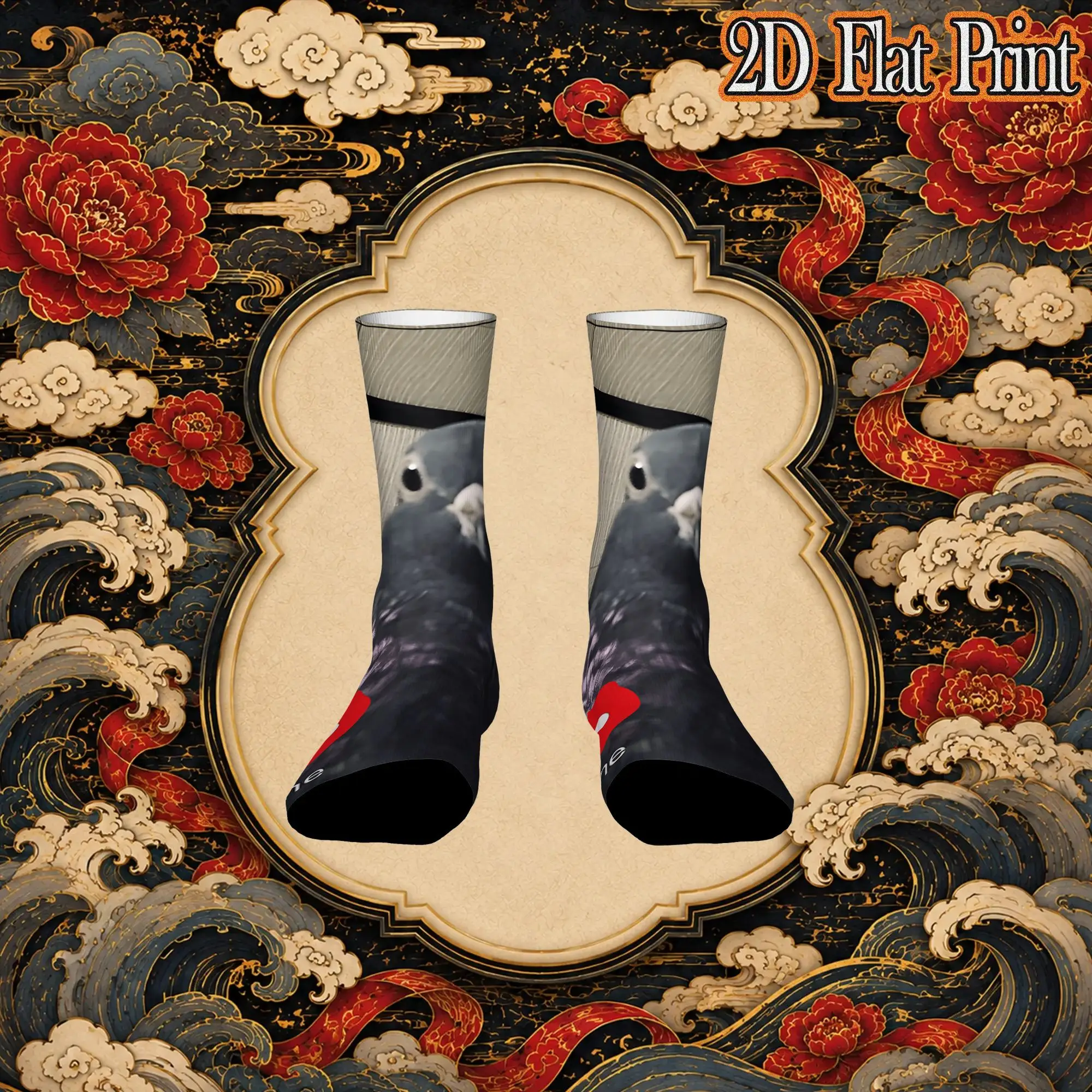 Fashion Vintage Funny Staring Pigeon Meme Calling Silly Brain Red Absurd Crazy Men's  Crew Sock Unisex  Funny  compression Socks
