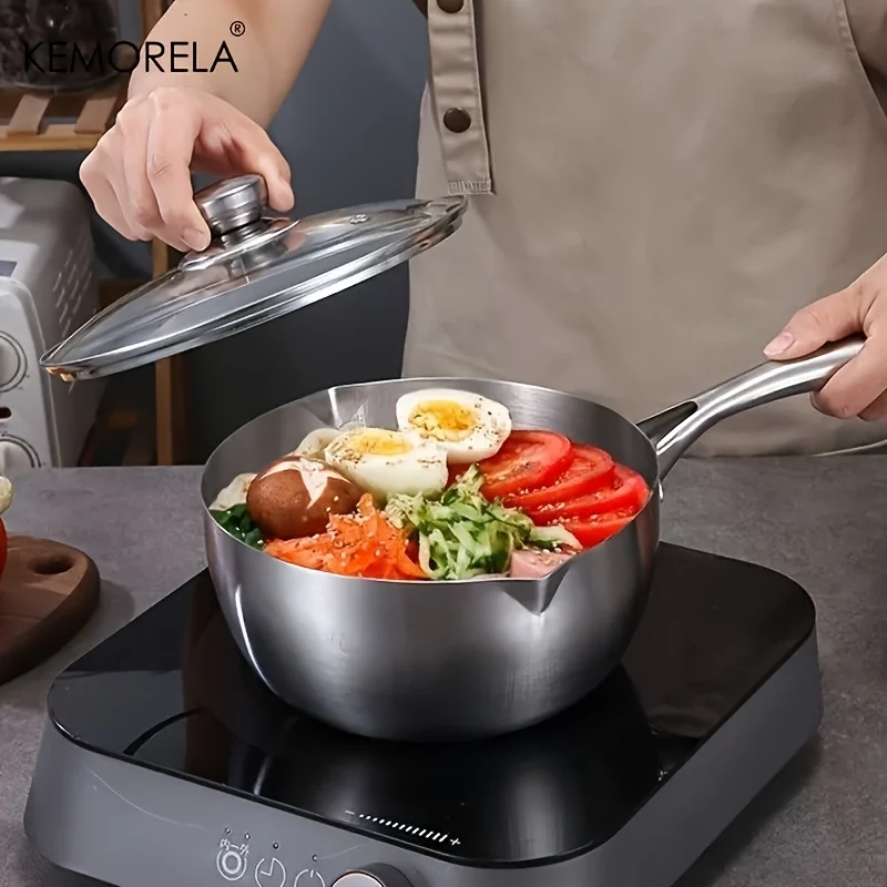 

KEMORELA 304 Three-Layer Stainless Steel Soup Pot 16/18/20cm Cooking Pot With Glass Lid Dishwasher-Safe Induction Cooker-Safe