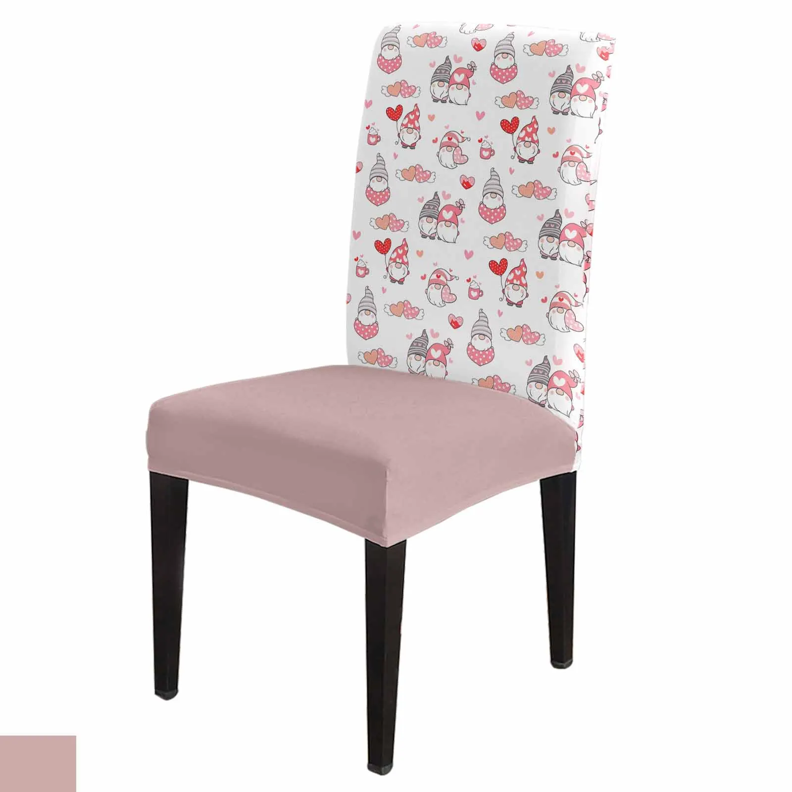 Valentines Gnome Hearts Texture Chair Cover Set Kitchen Stretch Spandex Seat Slipcover Home Decor Dining Room Seat Cover