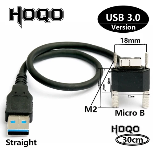 90 grados USB 3.0 tipo A a Micro B en ángulo hacia abajo con tornillos de bloqueo cable de datos de montaje USB 3.0 a-b 1 pies 30 cm