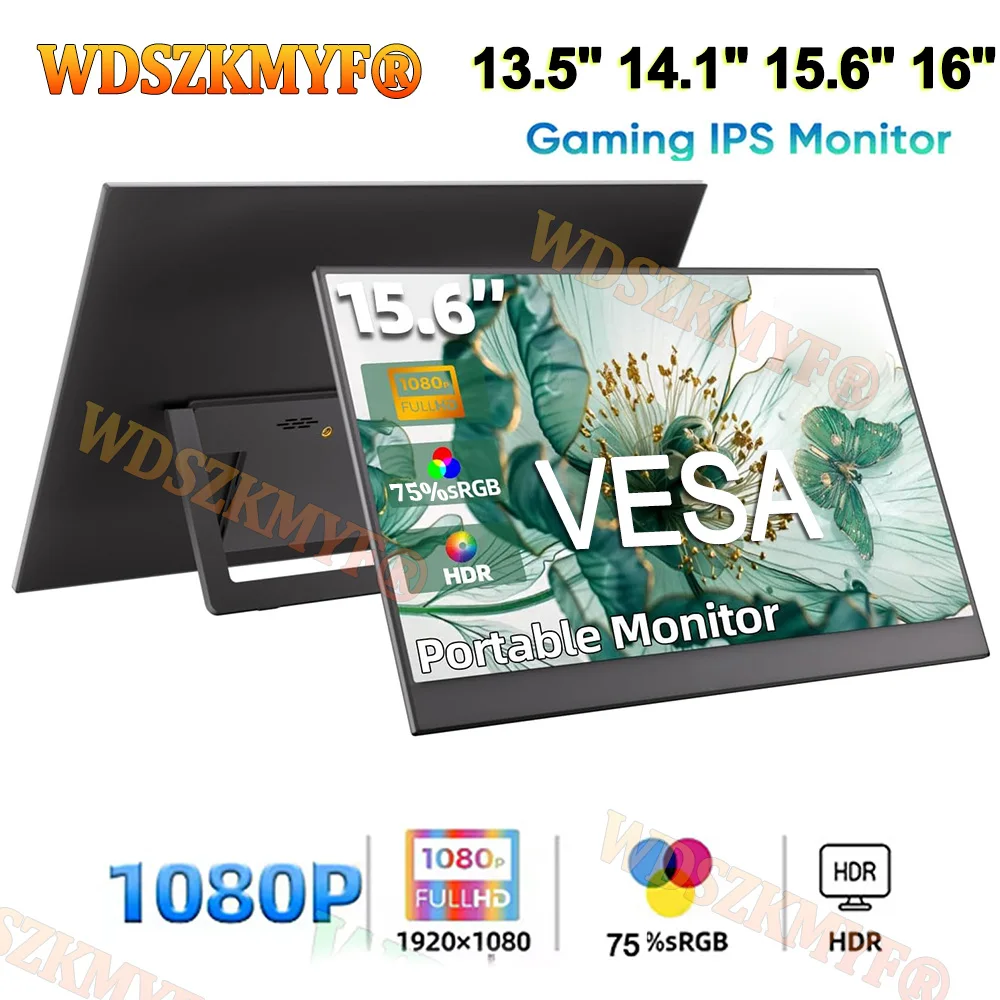 

13.5/14.1/15.6/16 inch Portable Monitor FHD IPS USB-C Mini-HDMI External Second Screen for Mac Laptop PC Switch Xbox PS4/5 Xbox